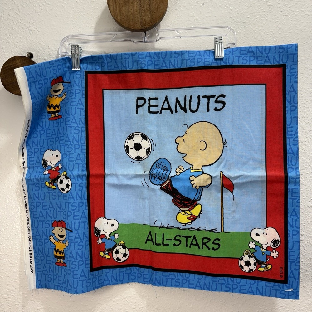 Snoopy Charlie Brown Peanuts Baseball Pillow Panel Fabric 1 Yard Vintage